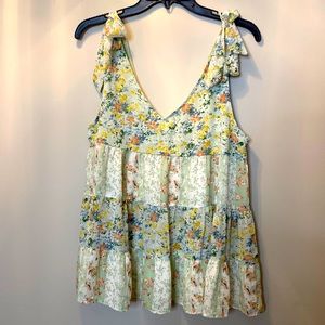 Precious tie up tank with ruffle detail